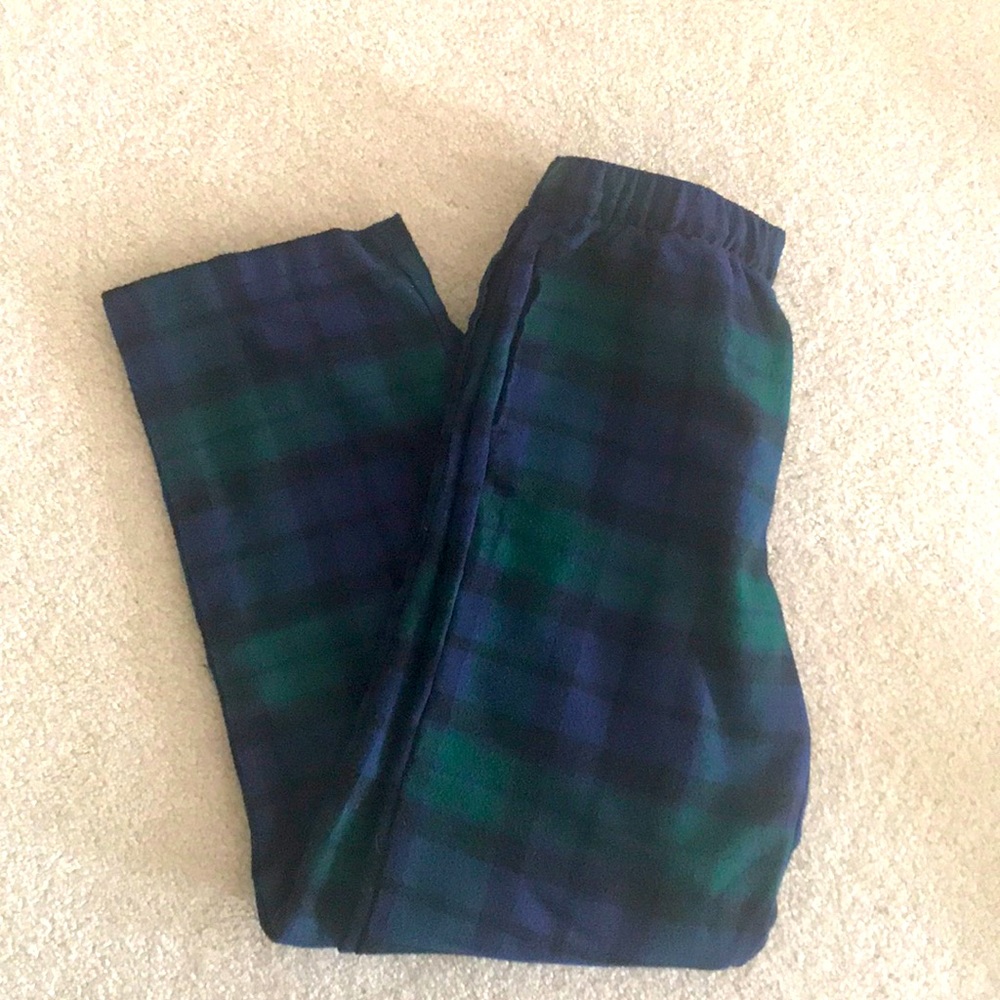 Lands' End Green and Navy Plaid Kids Pajama Pants